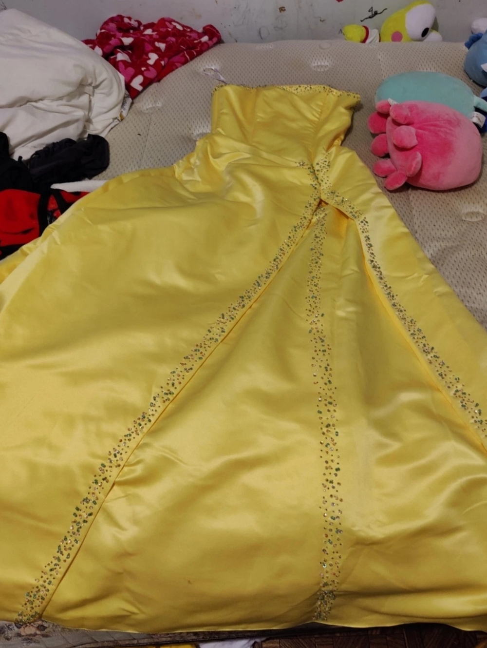 Milano Sleeveless  Yellow Dress With Green And Gold Sequins Size M